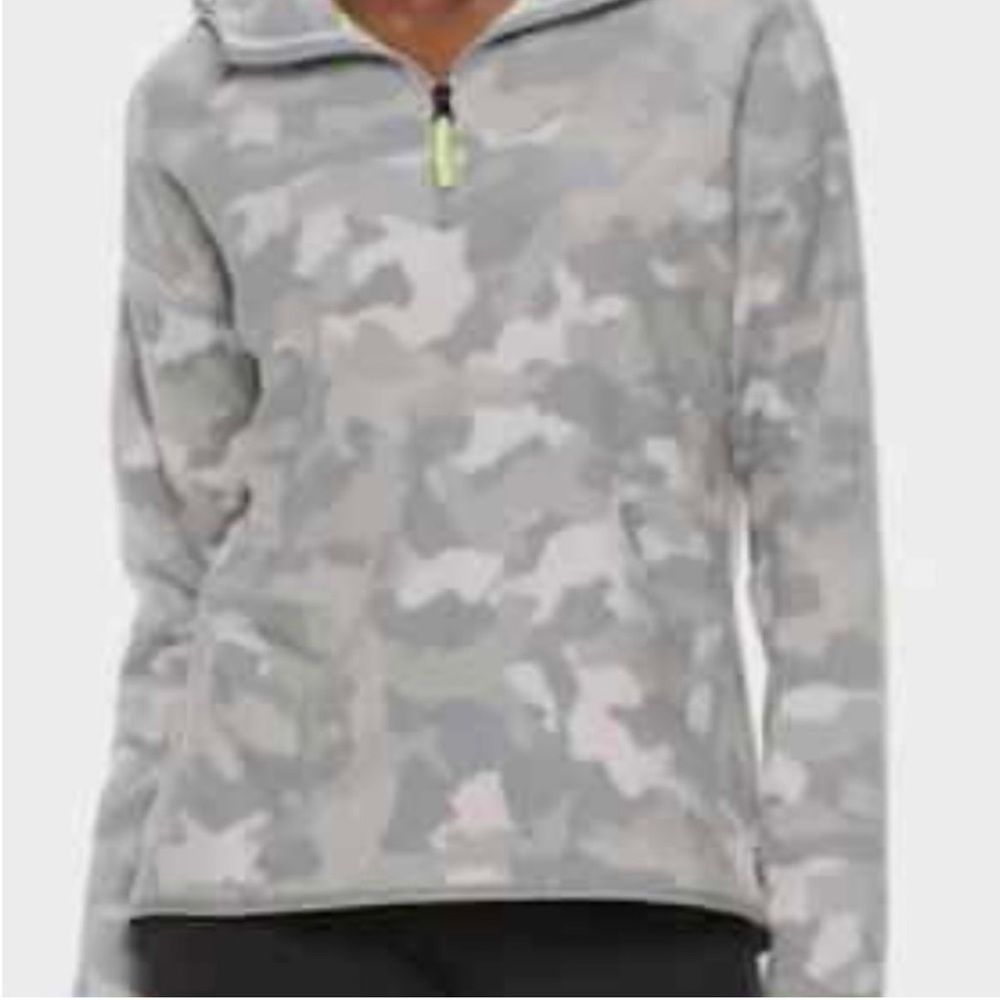 FILA Sport pink and gray camo fleece pullover with a hood. GUC size med
